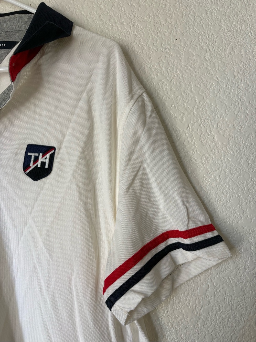 Tommy Hilfiger White Polo with Navy Collar and Red Trim - Picture 4 of 11